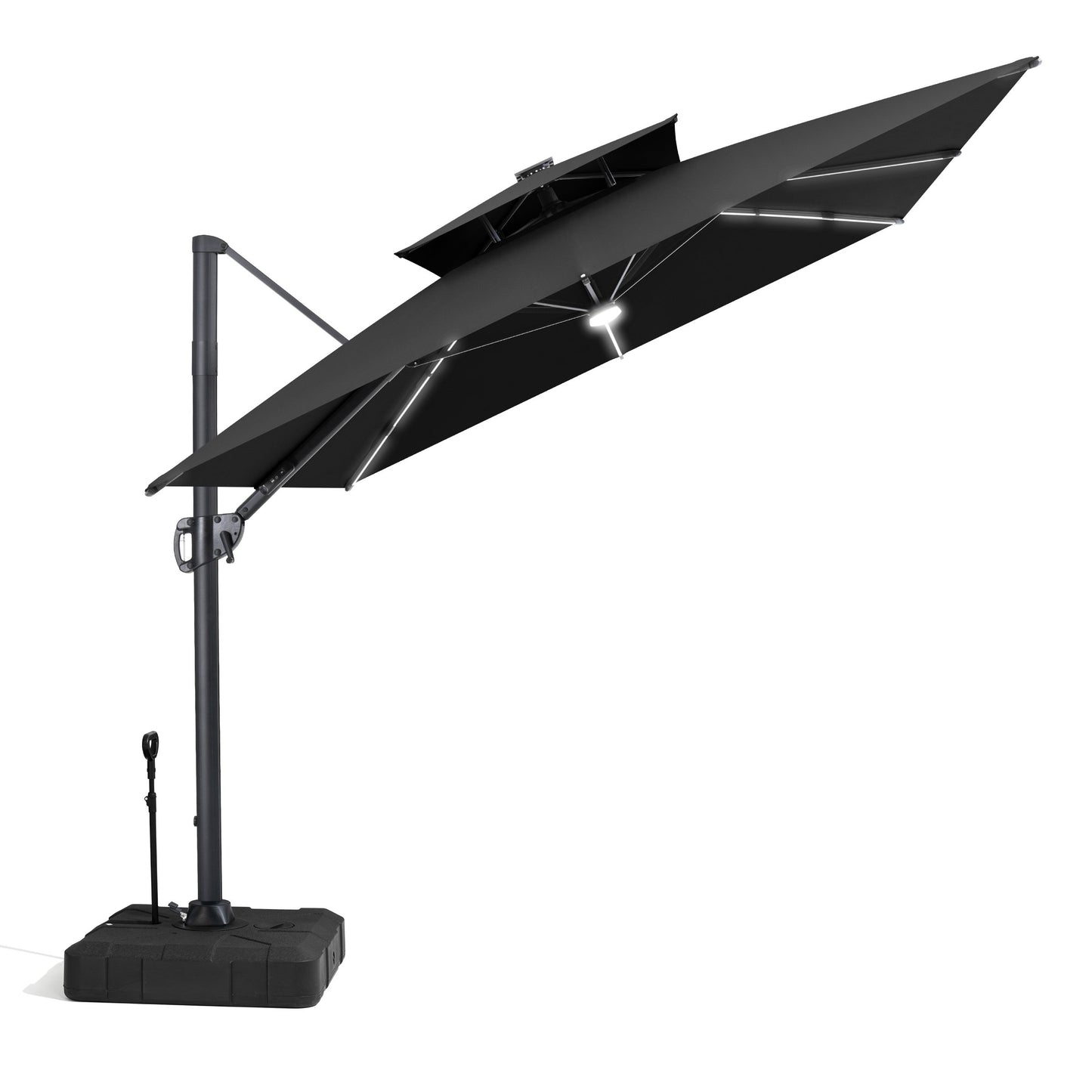 Crestlive Products 11 x 9 ft Aluminum Double Top Cantilever Patio Umbrella with LED Strip Lights and Base Options