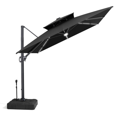 Crestlive Products 11 x 9 ft Aluminum Double Top Cantilever Patio Umbrella with LED Strip Lights and Base Options
