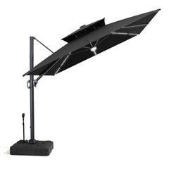11x9 ft Aluminum Cantilever Patio Umbrella with Premium LED Strip Lights (Base Options)