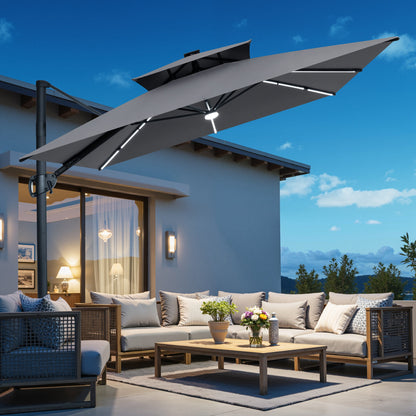 Crestlive Products 11 x 9 ft Aluminum Double Top Cantilever Patio Umbrella with LED Lights
