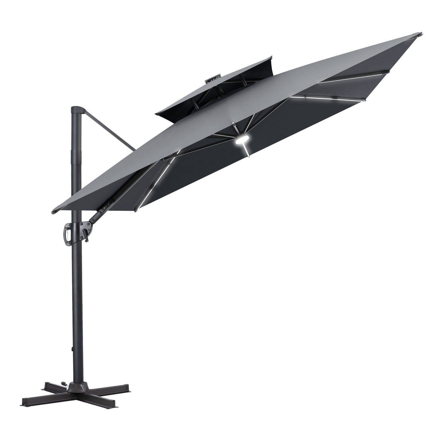 Crestlive Products 11 x 9 ft Aluminum Double Top Cantilever Patio Umbrella with LED Strip Lights and Base Options