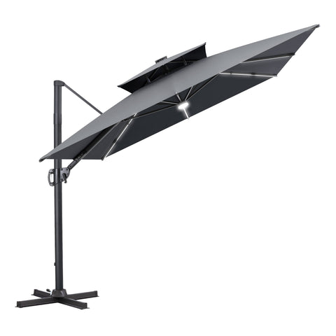 Crestlive Products 11 x 9 ft Aluminum Double Top Cantilever Patio Umbrella with LED Strip Lights and Base Options