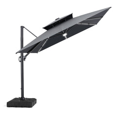 11x9 ft Aluminum Cantilever Patio Umbrella with Premium LED Strip Lights (Base Options)