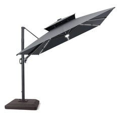 11x9 ft Aluminum Cantilever Patio Umbrella with Premium LED Strip Lights (Base Options)