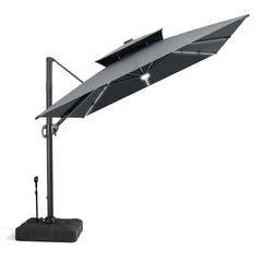11x9 ft Aluminum Cantilever Patio Umbrella with Premium LED Strip Lights (Base Options)