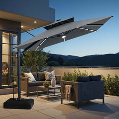 11x9 ft Aluminum Cantilever Patio Umbrella with Premium LED Strip Lights (Base Options)