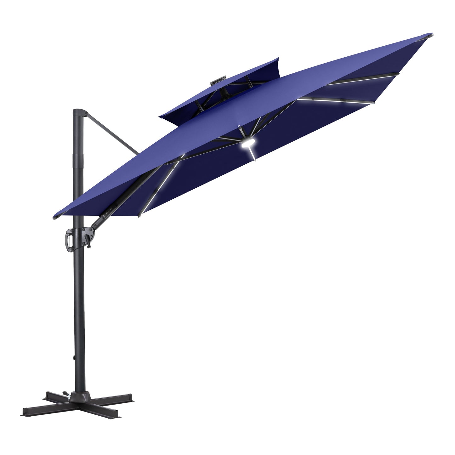Crestlive Products 11 x 9 ft Aluminum Double Top Cantilever Patio Umbrella with LED Strip Lights and Base Options