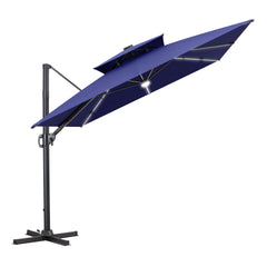 11x9 ft Aluminum Cantilever Patio Umbrella with Premium LED Strip Lights (Base Options)