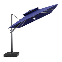 11x9 ft Aluminum Cantilever Patio Umbrella with Premium LED Strip Lights (Base Options)
