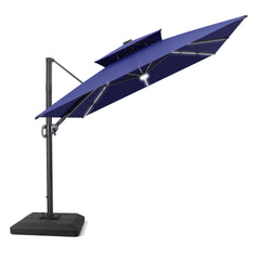 11x9 ft Aluminum Cantilever Patio Umbrella with Premium LED Strip Lights (Base Options)