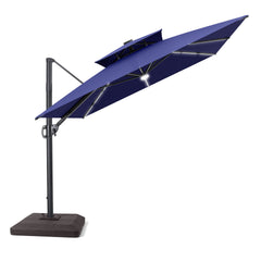 11x9 ft Aluminum Cantilever Patio Umbrella with Premium LED Strip Lights (Base Options)
