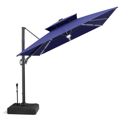 Crestlive Products 11 x 9 ft Aluminum Double Top Cantilever Patio Umbrella with LED Strip Lights and Base Options