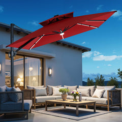 11x9 ft Aluminum Cantilever Patio Umbrella with Premium LED Strip Lights (Base Options)