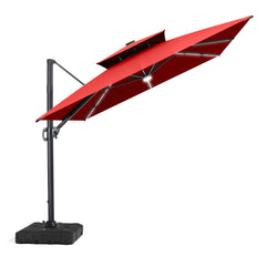 11x9 ft Aluminum Cantilever Patio Umbrella with Premium LED Strip Lights (Base Options)