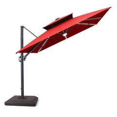 11x9 ft Aluminum Cantilever Patio Umbrella with Premium LED Strip Lights (Base Options)