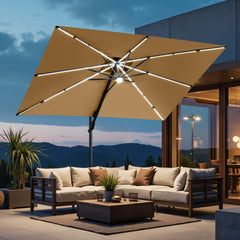 11x9 ft Aluminum Cantilever Patio Umbrella with Premium LED Strip Lights (Base Options)