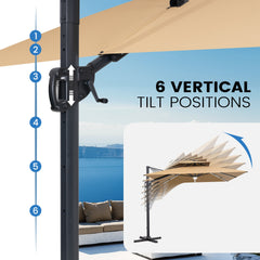 11x9 ft Aluminum Cantilever Patio Umbrella with Premium LED Strip Lights (Base Options)