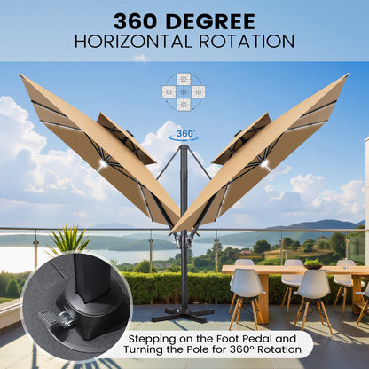 Crestlive Products 11 x 9 ft Aluminum Double Top Cantilever Patio Umbrella with LED Strip Lights and Base Options