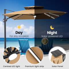 11x9 ft Aluminum Cantilever Patio Umbrella with Premium LED Strip Lights (Base Options)