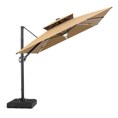 11x9 ft Aluminum Cantilever Patio Umbrella with Premium LED Strip Lights (Base Options)