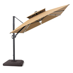 11x9 ft Aluminum Cantilever Patio Umbrella with Premium LED Strip Lights (Base Options)