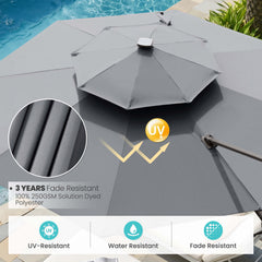 11x11 ft Aluminum Cantilever Patio Umbrella with LED Lights & Double Top (Base Options)