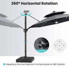 11x11 ft Aluminum Cantilever Patio Umbrella with LED Lights & Double Top (Base Options)