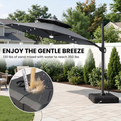 11x11 ft Aluminum Cantilever Patio Umbrella with LED Lights & Double Top (Base Options)