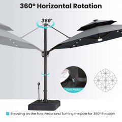 11x11 ft Aluminum Cantilever Patio Umbrella with LED Lights & Double Top (Base Options)