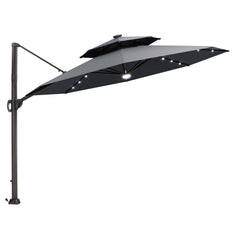 11x11 ft Aluminum Cantilever Patio Umbrella with LED Lights & Double Top (Base Options)