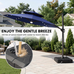 11x11 ft Aluminum Cantilever Patio Umbrella with LED Lights & Double Top (Base Options)