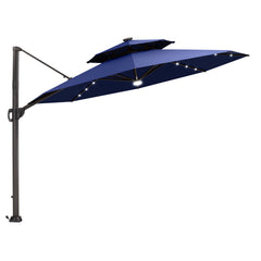 11x11 ft Aluminum Cantilever Patio Umbrella with LED Lights & Double Top (Base Options)