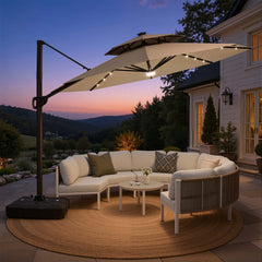 11x11 ft Aluminum Cantilever Patio Umbrella with LED Lights & Double Top (Base Options)