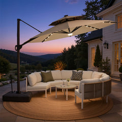 11x11 ft Aluminum Cantilever Patio Umbrella with LED Lights & Double Top (Base Options)