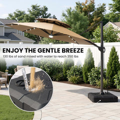 11x11 ft Aluminum Cantilever Patio Umbrella with LED Lights & Double Top (Base Options)