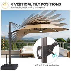 11x11 ft Aluminum Cantilever Patio Umbrella with LED Lights & Double Top (Base Options)