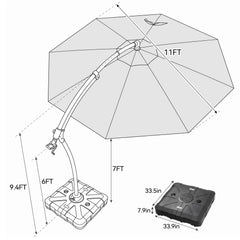 11 ft Aluminum Cantilever Patio Umbrella (Base Options)