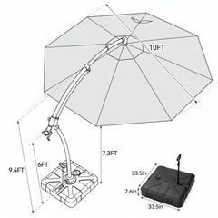 11 ft Aluminum Cantilever Patio Umbrella (Base Options)