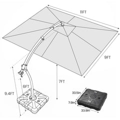 11x9ft Aluminum Cantilever Patio Umbrella (Base Options)