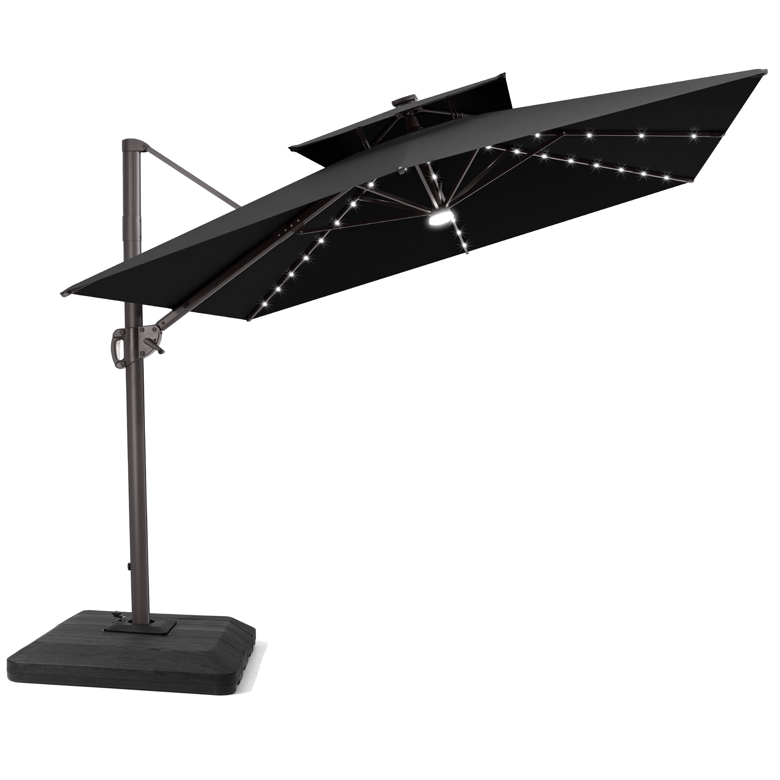 9 x 12 ft Outdoor Rectangle Double Top LED Lighted Cantilever Patio Umbrella with Base