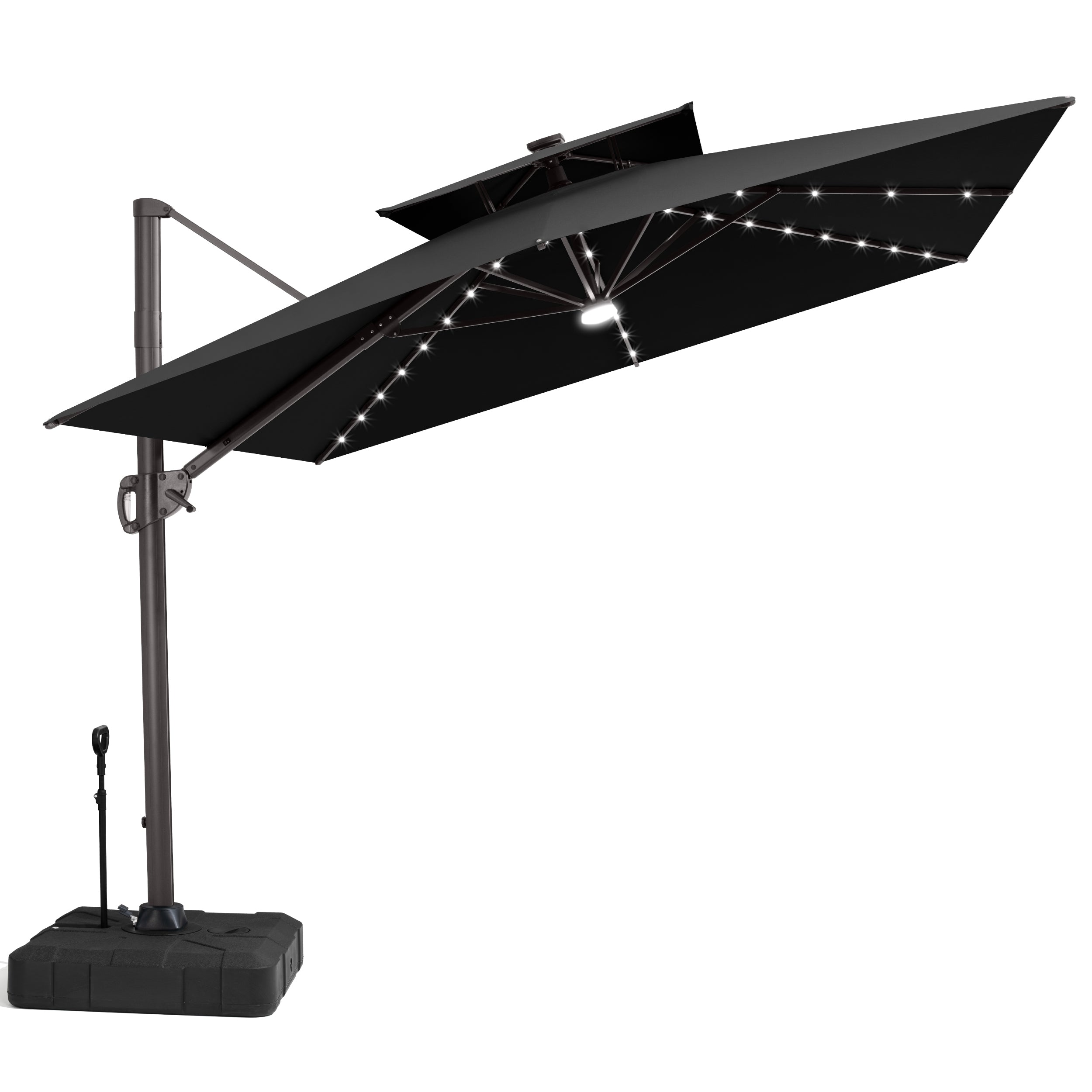 9 x 12 ft Outdoor Rectangle Double Top LED Lighted Cantilever Patio Umbrella with Base