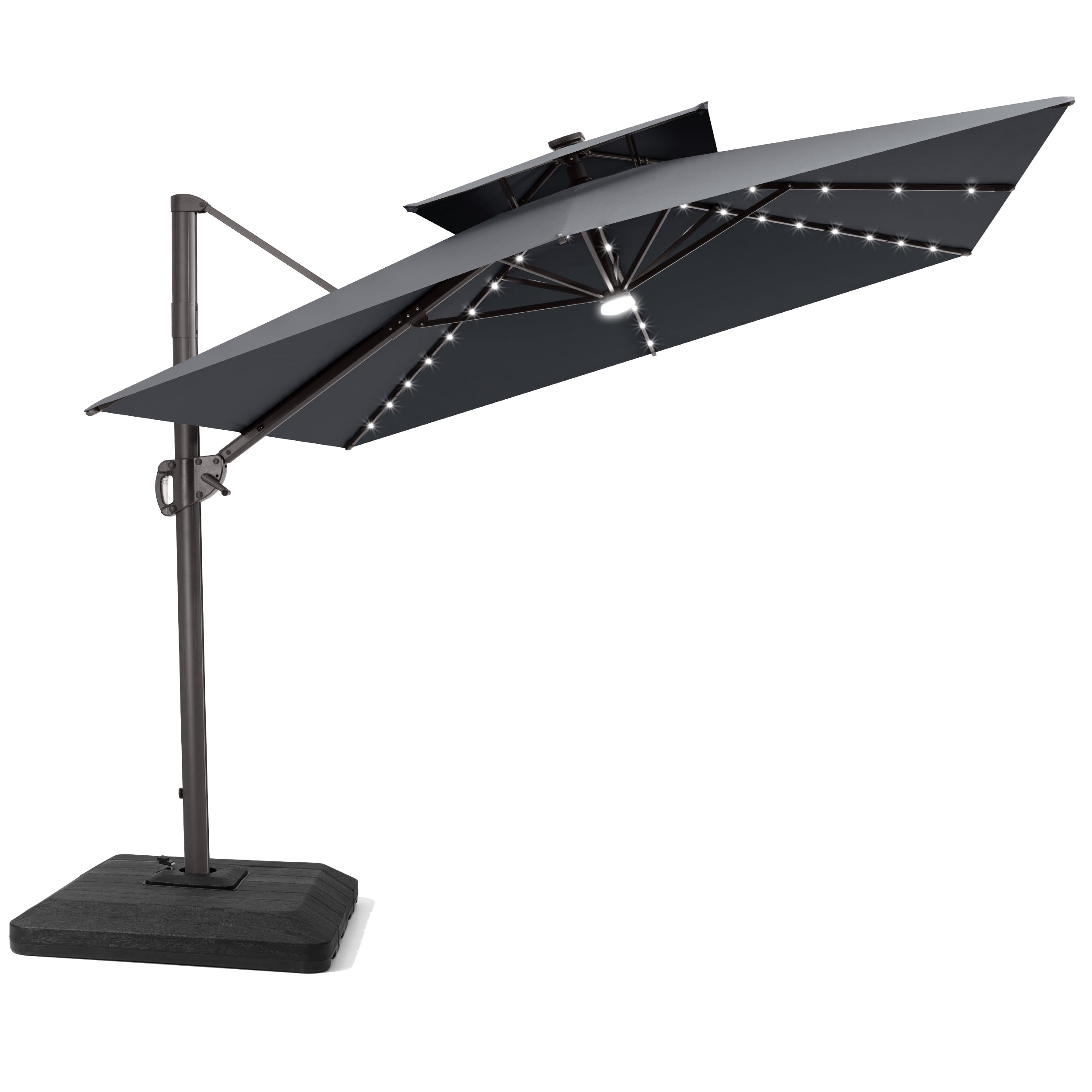 9 x12 ft Outdoor Rectangle Double Top LED Lighted Cantilever Patio Umbrella with Base