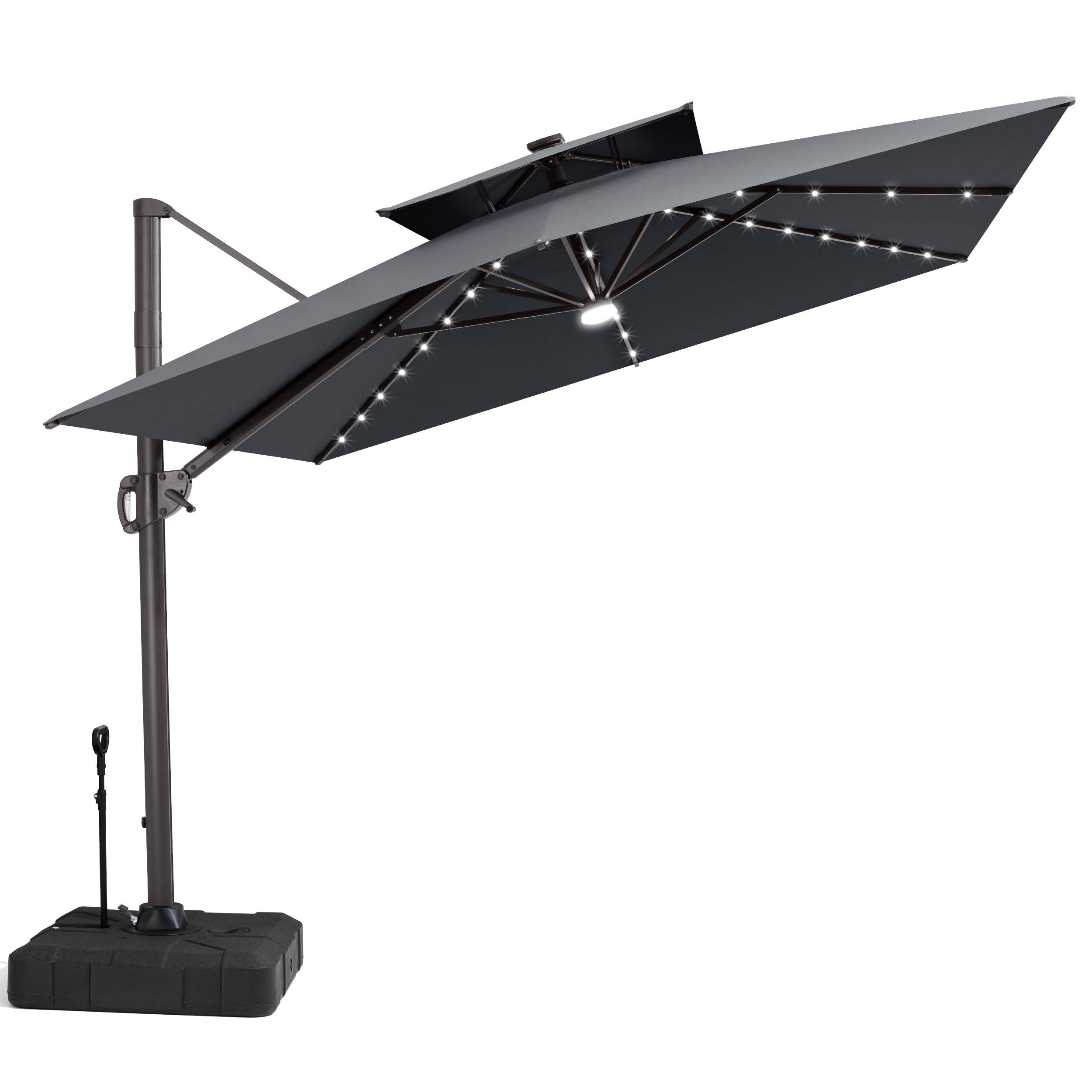 9 x12 ft Outdoor Rectangle Double Top LED Lighted Cantilever Patio Umbrella with Base