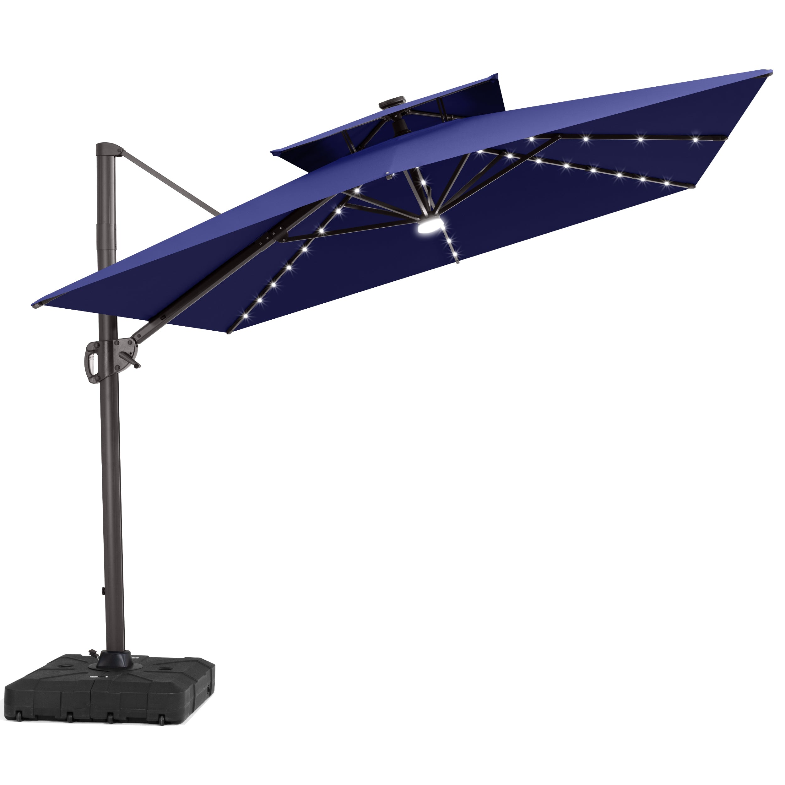 9 x12 ft Outdoor Rectangle Double Top LED Lighted Cantilever Patio Umbrella with Base
