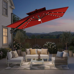 12x9 ft Aluminum Cantilever Patio Umbrella with LED Lights & Double Top (Base Options)