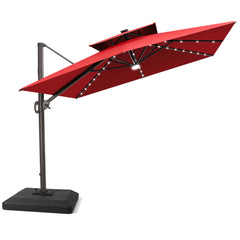 12x9 ft Aluminum Cantilever Patio Umbrella with LED Lights & Double Top (Base Options)