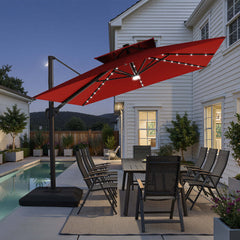 12x9 ft Aluminum Cantilever Patio Umbrella with LED Lights & Double Top (Base Options)