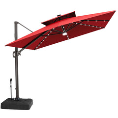12x9 ft Aluminum Cantilever Patio Umbrella with LED Lights & Double Top (Base Options)