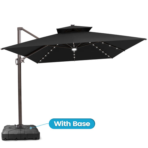 Crestlive Products 13 x 10 ft Aluminum Double Top Crank Cantilever Patio Umbrella with LED Lights and Base Options