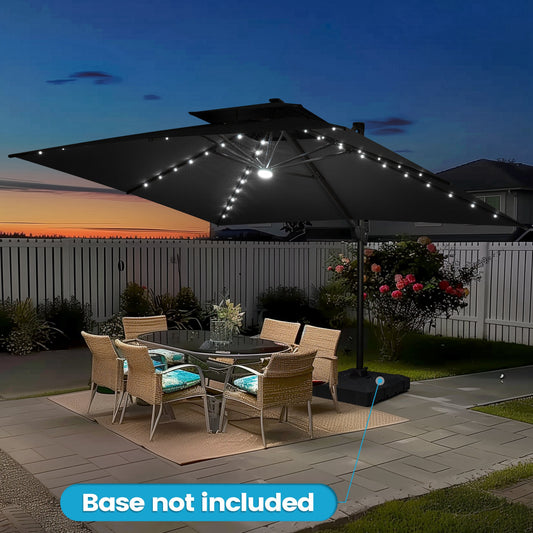 Crestlive Products 13 x 10 ft Aluminum Double Top Crank Cantilever Patio Umbrella with LED Lights